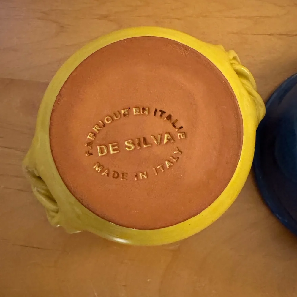 Set‎ of 2 Vintage De Silva Italy Terracotta Soup Bowls - Blue & Yellow